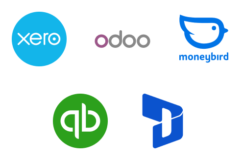 There are multiple icons representing the logos of different accounting software programmes.