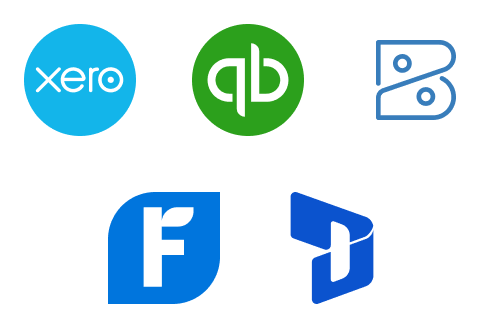 There are multiple icons representing the logos of different accounting software programmes.